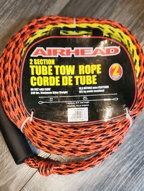 NWT Airhead Red & Black 2-Section Tube Tow Rope 60' 2 Passenger
